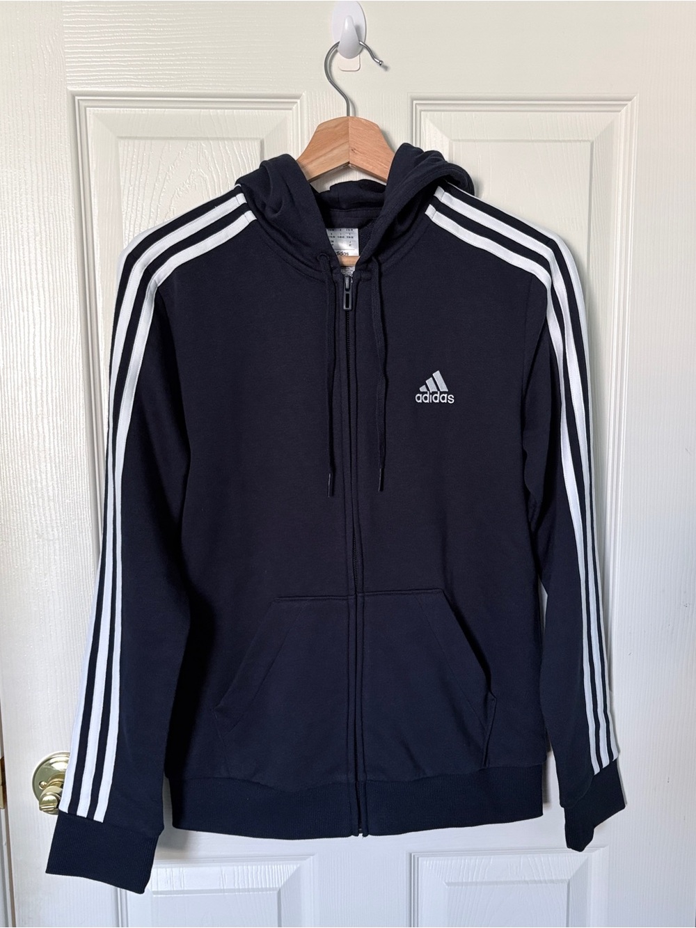 New adidas women’s Navy Blue Hoodie French Terry 3-Stripes Full Zip Small